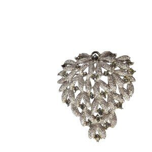 Signed Kimberlee Vtg Brooch Pin Silver Tone Rhinestone Large Grape Cluster Leaf